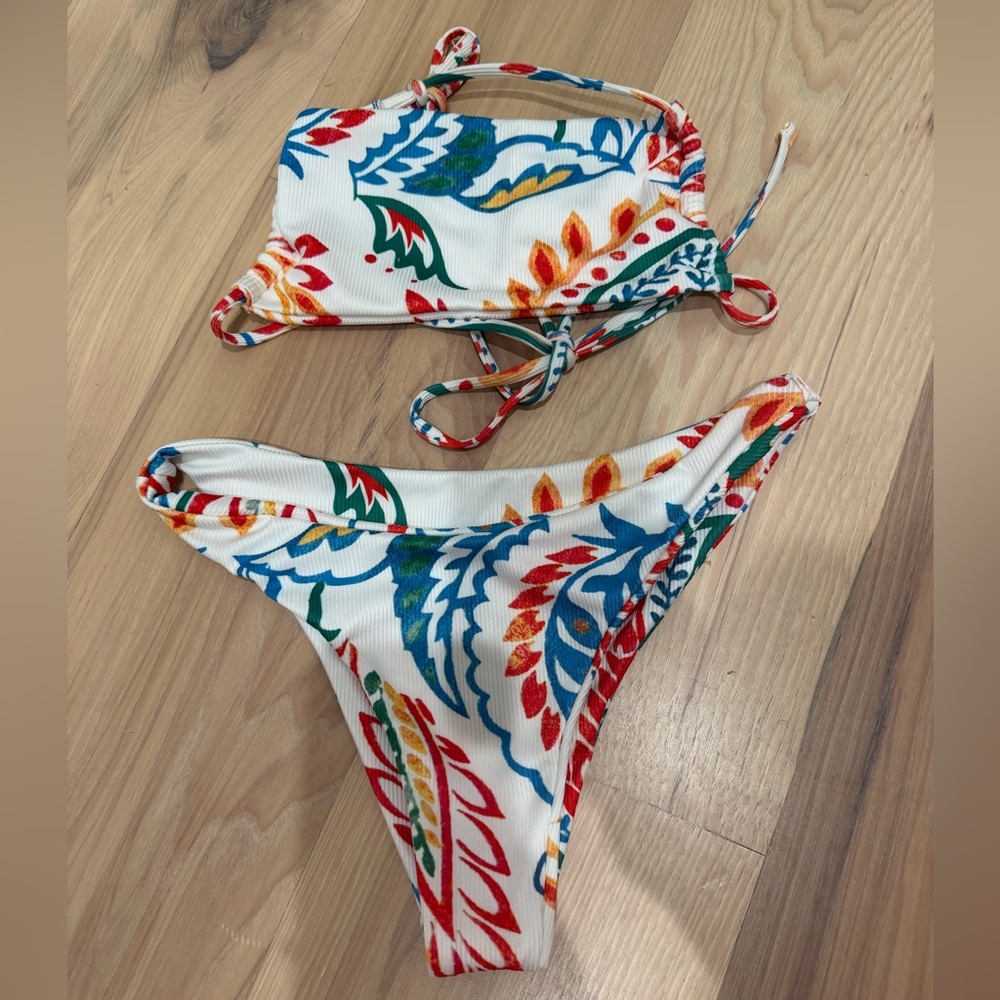 White Floral Multicolor Bikini Set